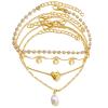 17IF 4 PCS Gold Ankle Bracelets For Women, Pearl Diamond Heart Layering Snake Ankle Bracelets Minimalist Summer Beach Foot Chain Cuban Ankle Jewelry Gift view 1