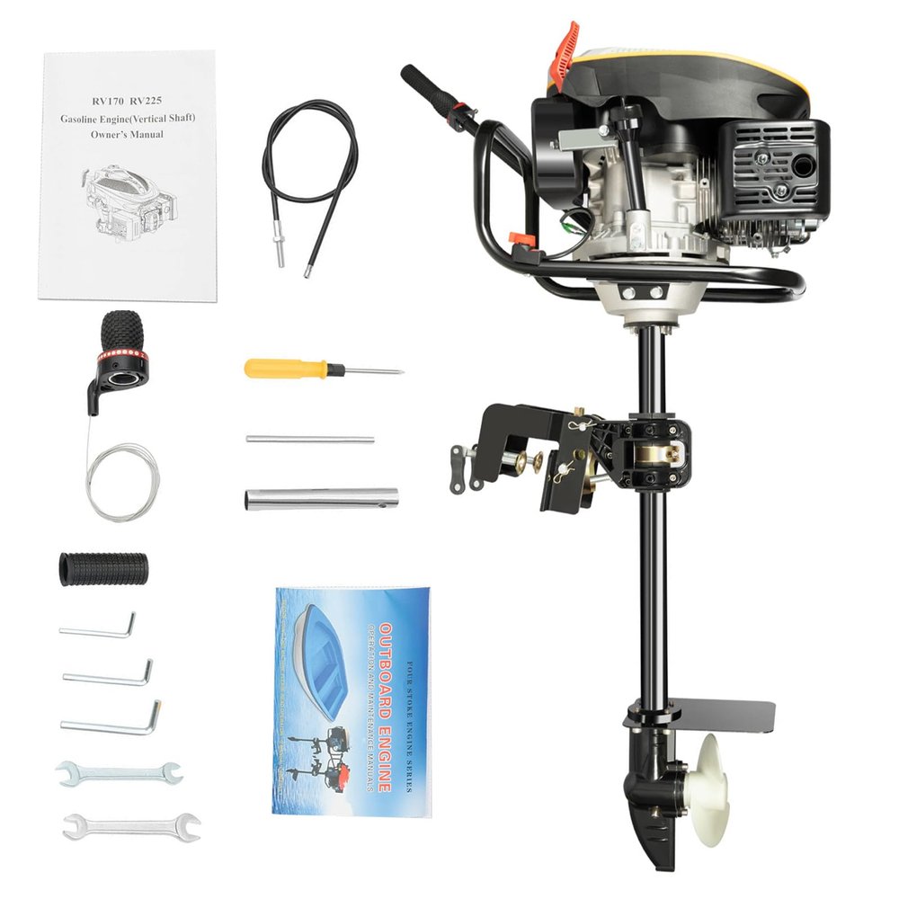 awolsrgiop 4-Stroke 9HP Outboard Motor, 225CC Heavy Duty Outboard Motor Fishing Boat Marine Engine for Fishing Aquaculture Outdoor Adventure with Air Cooling System