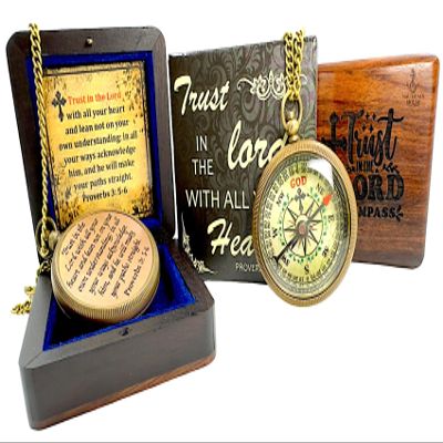 Bible Verse Brass Compass Trust in The Lord with All Your Heart (Proverbs 3:5-6) | Religious Gifts for Men, Women, Boys, Girls, Teens | Daily Encouragement, Easter, Baptism, Faith-Based Keepsake
