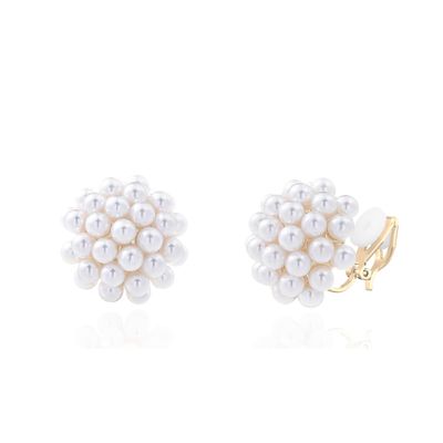 YOQUCOL Round Simulated Pearl Golden Clip On Stud Earrings Non Pierced Ear Earrings for Women