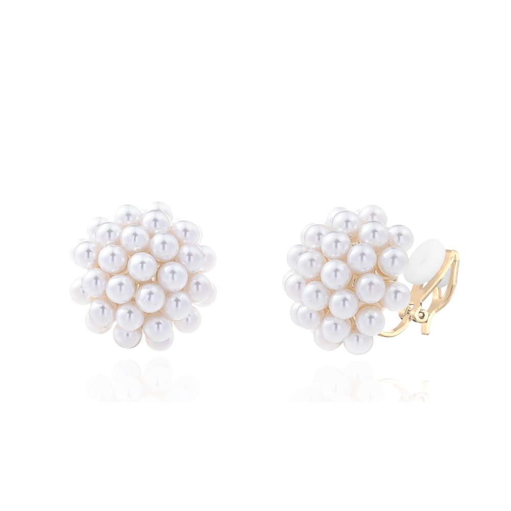 YOQUCOL Round Simulated Pearl Golden Clip On Stud Earrings Non Pierced Ear Earrings for Women