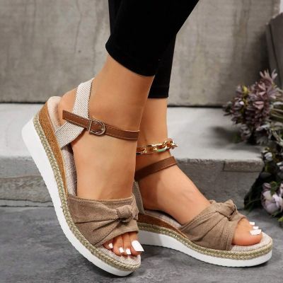 Espadrille Wedge Sandal Women Dressy Platform Sandals Cute Comfortable Walking Beach Sandals for Women Summer Open Toe Low Wedge Heel Ankle Buckle Shoes Orthotic Sandals for Women (04-Khaki, 8)