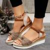 Espadrille Wedge Sandal Women Dressy Platform Sandals Cute Comfortable Walking Beach Sandals for Women Summer Open Toe Low Wedge Heel Ankle Buckle Shoes Orthotic Sandals for Women (04-Khaki, 8) view 2