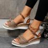 Espadrille Wedge Sandal Women Dressy Platform Sandals Cute Comfortable Walking Beach Sandals for Women Summer Open Toe Low Wedge Heel Ankle Buckle Shoes Orthotic Sandals for Women (04-Khaki, 8) view 3