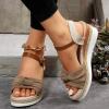 Espadrille Wedge Sandal Women Dressy Platform Sandals Cute Comfortable Walking Beach Sandals for Women Summer Open Toe Low Wedge Heel Ankle Buckle Shoes Orthotic Sandals for Women (04-Khaki, 8) view 4