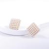 YOQUCOL Diamond-shaped Simulated Pearl Golden Big Clip On Stud Earrings Non Pierced Ear Earrings for Women view 3