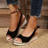 Espadrille Wedge Sandal Women Dressy Platform Sandals Cute Comfortable Walking Beach Sandals for Women Summer Open Toe Low Wedge Heel Ankle Buckle Shoes Orthotic Sandals for Women (08-Black, 6.5) view 1