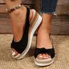Espadrille Wedge Sandal Women Dressy Platform Sandals Cute Comfortable Walking Beach Sandals for Women Summer Open Toe Low Wedge Heel Ankle Buckle Shoes Orthotic Sandals for Women (08-Black, 6.5) view 2