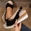 Espadrille Wedge Sandal Women Dressy Platform Sandals Cute Comfortable Walking Beach Sandals for Women Summer Open Toe Low Wedge Heel Ankle Buckle Shoes Orthotic Sandals for Women (08-Black, 6.5) view 3