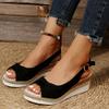 Espadrille Wedge Sandal Women Dressy Platform Sandals Cute Comfortable Walking Beach Sandals for Women Summer Open Toe Low Wedge Heel Ankle Buckle Shoes Orthotic Sandals for Women (08-Black, 6.5) view 4