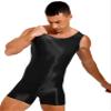 dPois Men's Shiny Glossy Tank Tops Slim Fit Wrestling Singlets Bodysuit Seamless Leotard Jumpsuits Black Large view 2
