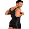 dPois Men's Shiny Glossy Tank Tops Slim Fit Wrestling Singlets Bodysuit Seamless Leotard Jumpsuits Black Large view 4
