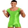 dPois Men's Shiny Glossy Tank Tops Slim Fit Wrestling Singlets Bodysuit Seamless Leotard Jumpsuits Fluorescent Green Large view 1
