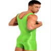 dPois Men's Shiny Glossy Tank Tops Slim Fit Wrestling Singlets Bodysuit Seamless Leotard Jumpsuits Fluorescent Green Large view 3