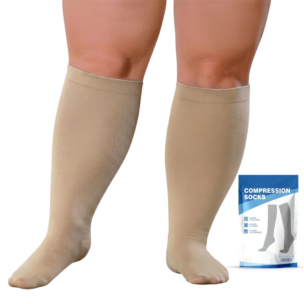 BODALA Plus Size Compression Socks: Wide Calf for Women Men 20-30 mmHg