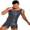 dPois Men's Shiny Glossy Tank Tops Slim Fit Wrestling Singlets Bodysuit Seamless Leotard Jumpsuits Grey X-Large view 2