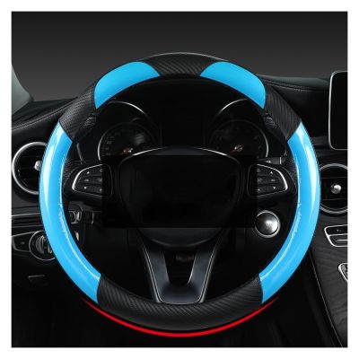 FUERU Car Steering Wheel Cover Set Universal Car Steering Wheel Cover Carbon Fiber Leather Comfort Shock-Absorbing Car Interior (Color : 3#)