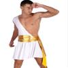 YiZYiF Men Gladiator Uniform Role Play Sexy Plaid One Shoulder Knight Warrior Skirt Suspender Outfit White Small view 3
