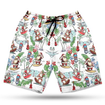 228CLOSET Santa Surfing Men's Swim Trunks - Summer Hawaiian Shorts for Men, Men's Summer Bathing Shorts Set 32 Size Size L