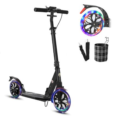 GLDDFDG Commuter Adult Scooter 300 lbs Capacity, Big Wheels Scooters, Sport Folding Kick Scooter for Kids 10 Years and up, 4 Adjustable Levels, Bearing ABEC 9, 15 lbs (Black)
