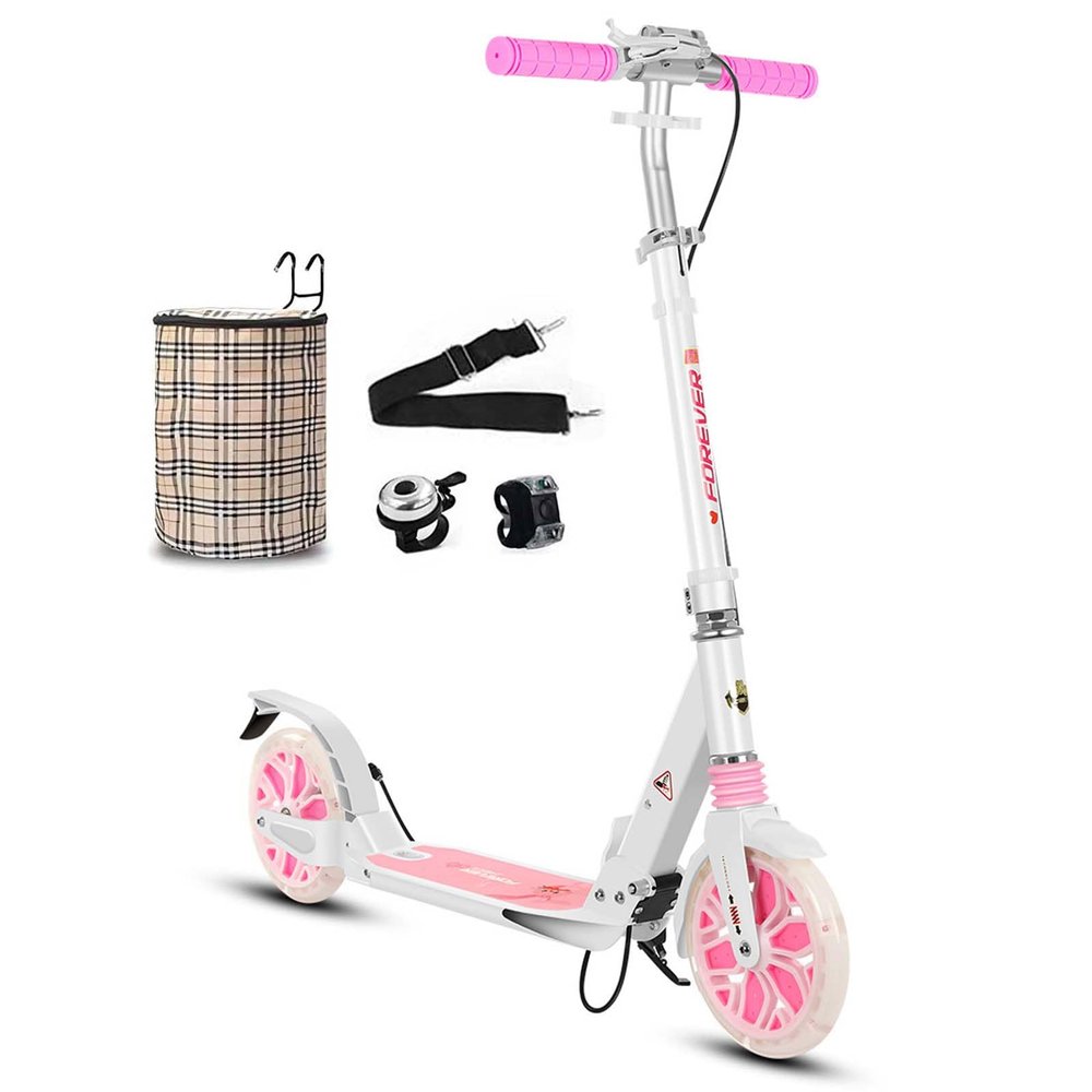 GLDDFDG Folding Scooter for Adults, Commuter Kick Scooter 300 lbs Capacity, Big Wheels Scooters for Kids 8 Years and up, Adjustable Height, Aluminum,Pink