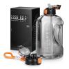 Feeljuly 1 Gallon Water Bottle with Straw, 128 oz Large Water Jug with Times to Drink, Reusable Leak Proof with Handle, 2 Lids BPA Free Big Sports Bottles for Fitness Gym Camping (Grey, 128 Ounces) view 1