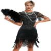 1920s Flapper Long Fringe Gatsby Roaring 20s Sequin Beaded Cocktail Art Deco Dress w/ 20s Accessories Set Black view 2