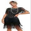 1920s Flapper Long Fringe Gatsby Roaring 20s Sequin Beaded Cocktail Art Deco Dress w/ 20s Accessories Set Black view 4