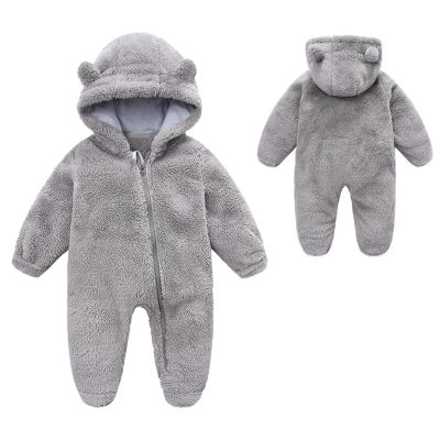 YMYDYFC Baby Fleece Hooded Romper Winter Outwear Jumpsuit Snowsuit Bear Ear Outfits for Boys Girls A-Gray 3-6 Months66CM