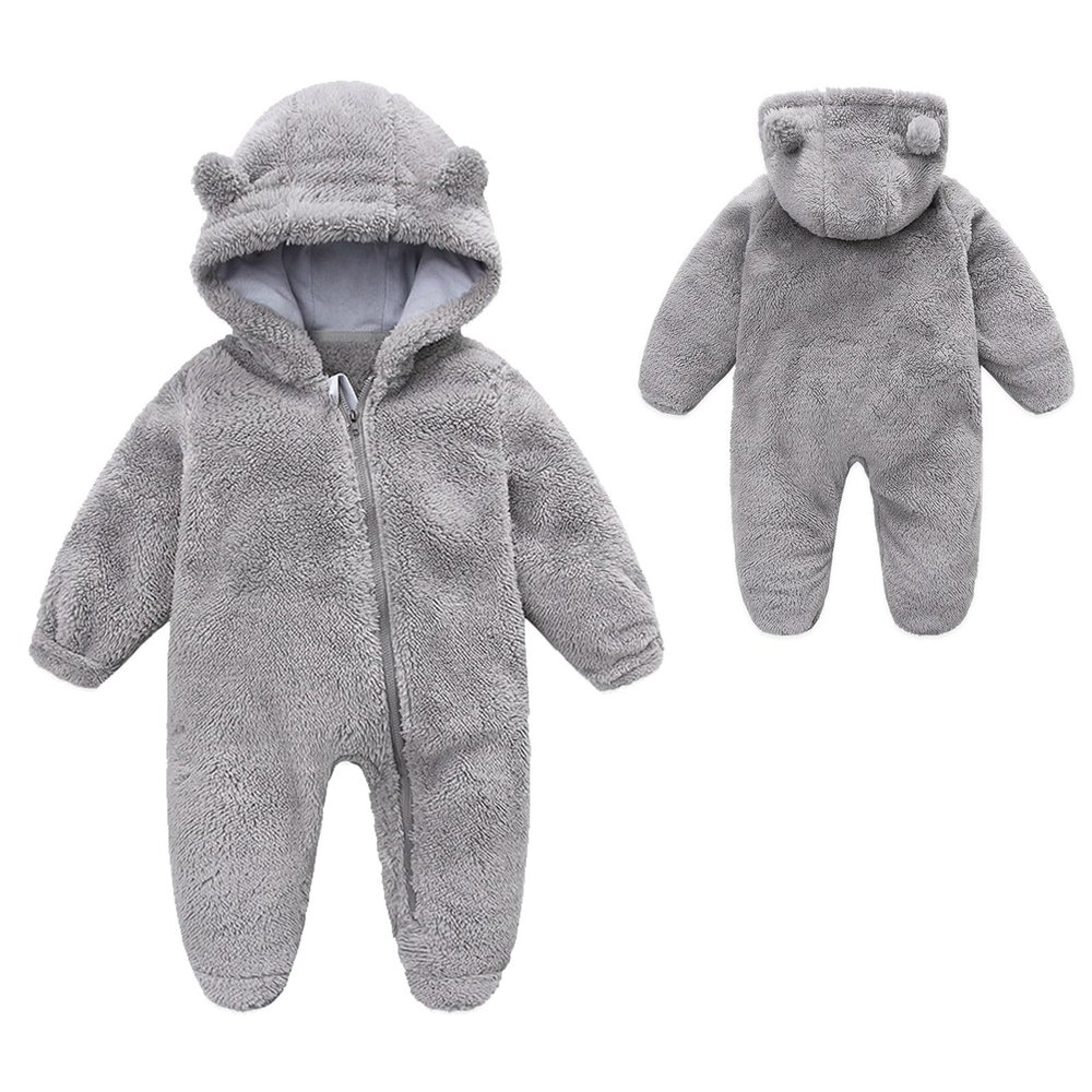 YMYDYFC Baby Fleece Hooded Romper Winter Outwear Jumpsuit Snowsuit Bear Ear Outfits for Boys Girls A-Gray 3-6 Months66CM