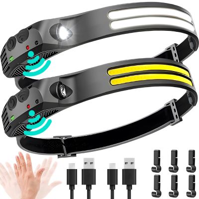 Beccason 2Pack LED Headlamp Rechargeable - 230 COB Super Bright Head Lights for Forehead, Hard hat Light for Adults, USB C Headband Flashlight for Work, Hunting, Running, Camping Essentials Gear