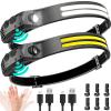 Beccason 2Pack LED Headlamp Rechargeable - 230 COB Super Bright Head Lights for Forehead, Hard hat Light for Adults, USB C Headband Flashlight for Work, Hunting, Running, Camping Essentials Gear view 1