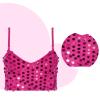 DRHOM Girls Sequins V Neck Dance Tops Straps Jazz Latin Hip Hop Modern Dance Bra Vest Shirt Stage Performance Costume (Rose Red, 6-8) view 4