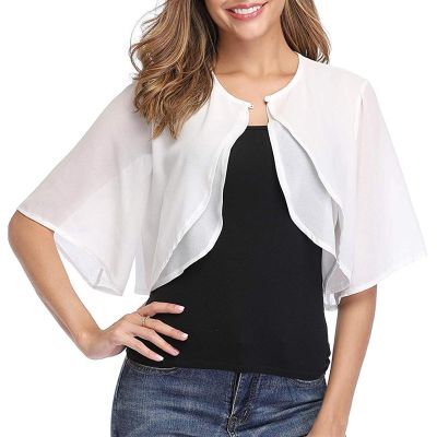 Lifup Women's Soft Chiffon Shawl Wraps Shrug for Evening Dresses Wedding Capes Cover Up White Medium