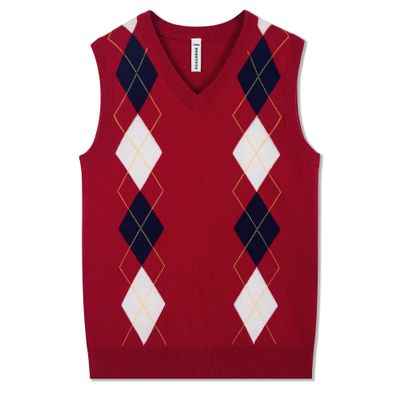 BOBOYOYO Boys Argyle Sweater Vest 100% Cotton V-Neck Vest Kids Uniform Sleeveless Sweaters for Children 5-12Y