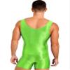 Agoky Men's High Elastic Shiny Oil Glossy Silky Bodysuit Sleeveless Short Jumpsuits Tight Swimsuit Fluorescent Green X-Large view 4