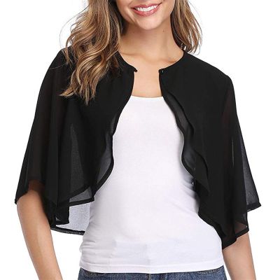 Lifup Women's Soft Chiffon Shawl Wraps Shrug for Evening Dresses Wedding Capes Cover Up Black Medium