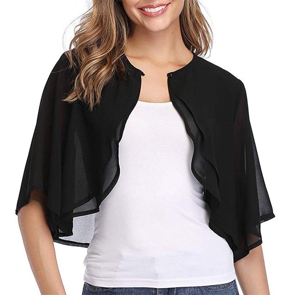 Lifup Women's Soft Chiffon Shawl Wraps Shrug for Evening Dresses Wedding Capes Cover Up Black Medium
