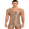 LiiYii Men's Silky Glossy Swimsuit Shiny One-Piece Sleeveless Jumpsuits Sheer Smooth Bodysuits Coffee X-Large