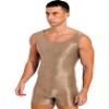 LiiYii Men's Silky Glossy Swimsuit Shiny One-Piece Sleeveless Jumpsuits Sheer Smooth Bodysuits Coffee X-Large view 2