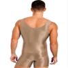 LiiYii Men's Silky Glossy Swimsuit Shiny One-Piece Sleeveless Jumpsuits Sheer Smooth Bodysuits Coffee X-Large view 3