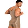 LiiYii Men's Silky Glossy Swimsuit Shiny One-Piece Sleeveless Jumpsuits Sheer Smooth Bodysuits Coffee X-Large view 4