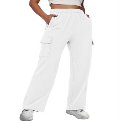AUTOMET Womens Cargo Sweatpants Baggy Fleece High Waisted Joggers Sweat Pants Athletic Drawstring Casual Wide Leg Loose Fit Fall Pants with Pockets 2026 White M
