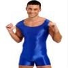 Agoky Men's High Elastic Shiny Oil Glossy Silky Bodysuit Sleeveless Short Jumpsuits Tight Swimsuit Blue Large view 4