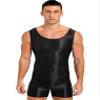 LiiYii Men's Silky Glossy Swimsuit Shiny One-Piece Sleeveless Jumpsuits Sheer Smooth Bodysuits Black Large view 1