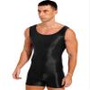 LiiYii Men's Silky Glossy Swimsuit Shiny One-Piece Sleeveless Jumpsuits Sheer Smooth Bodysuits Black Large view 2
