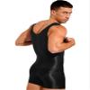 LiiYii Men's Silky Glossy Swimsuit Shiny One-Piece Sleeveless Jumpsuits Sheer Smooth Bodysuits Black Large view 4