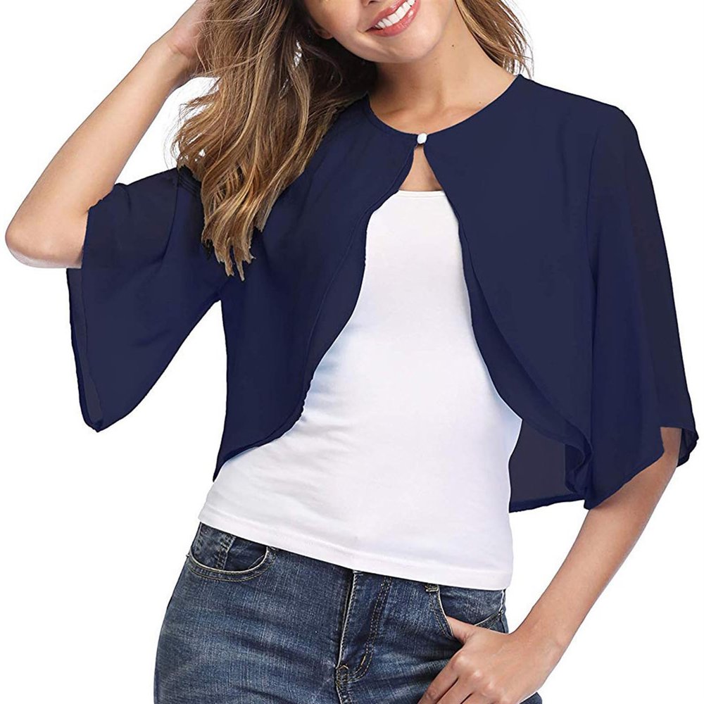 Lifup Women's Soft Chiffon Shawl Wraps Shrug for Evening Dresses Wedding Capes Cover Up Blue Large