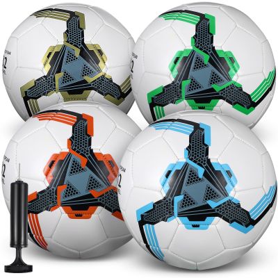 Tradder 4 Pack Soccer Balls with Pump Size 3 4 5 Deflated Soccer Balls for Outdoor Indoor League Game Sport Practice Training Gift for Kids Youth Teens Adult(Mechanical Style,Size 4)