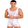 Agoky Men's High Elastic Shiny Oil Glossy Silky Bodysuit Sleeveless Short Jumpsuits Tight Swimsuit White Large view 3